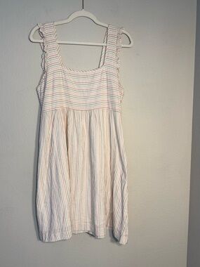 Madewell 100% Cotton Ruffle Strap Smocked Mini Dress Ivory Rainbow 8 boho